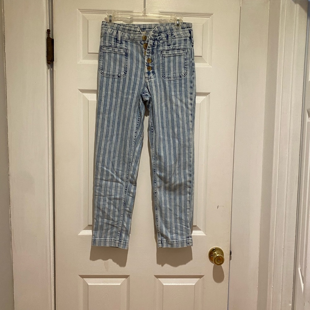 Pilcro and the Letterpress Blue Striped High Rise Jeans